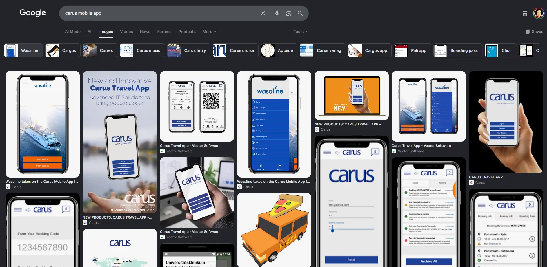 Google Images results showing versions of a shipped white-label ferry booking app